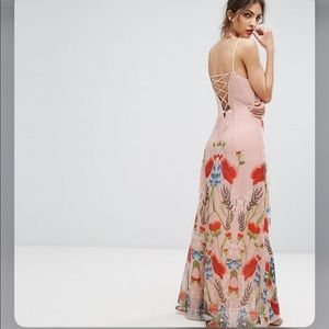 Hope & Ivy printed maxi with lace up back